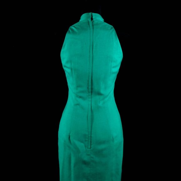 Vintage 1990s Ann Tobias Spring Green Linen Sheath Dress Detail Embroidery - Picture 8 of 12